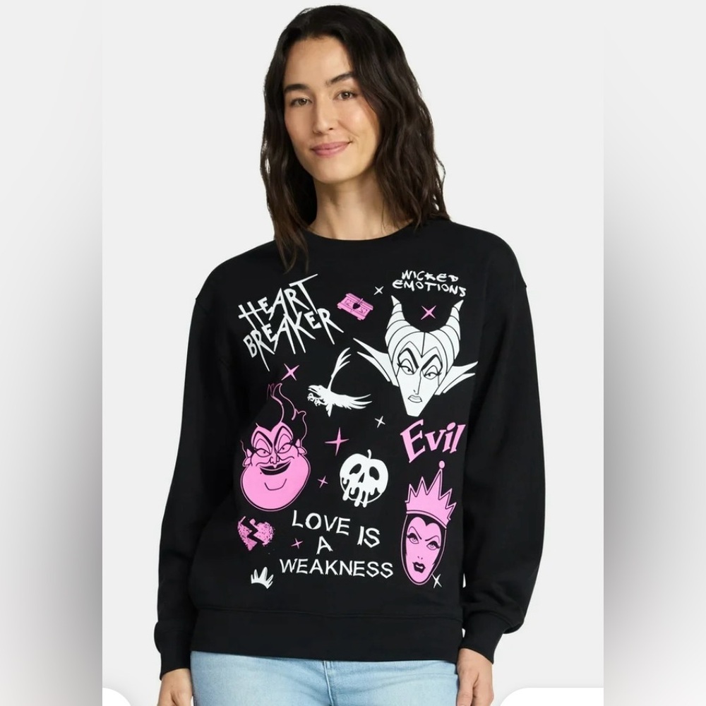Disney Villains‎ Sweatshirt Women’s Black Graphic (Maleficent Ursula Evil Queen)
